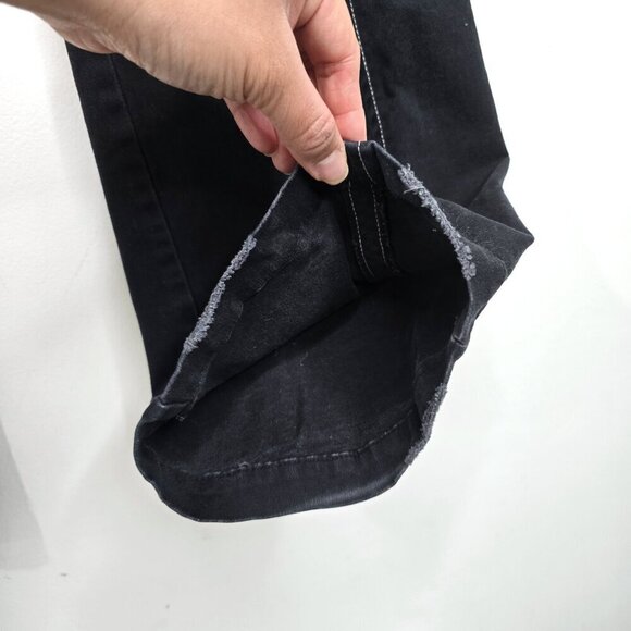 Vintage 90s Y2K Black Distressed Hem Super Low Waist Flap Pockets Denim 28x32 - Picture 9 of 11